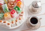 Turkish delight on a wooden table
