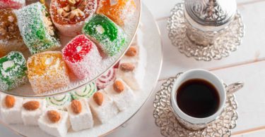 Turkish delight on a wooden table