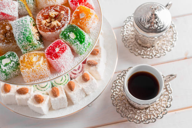 Turkish delight on a wooden table